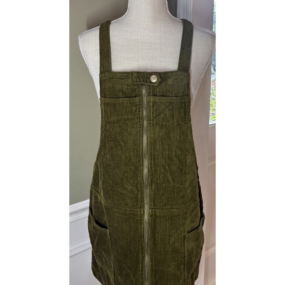 Forever 21  Overalls Mini Dress‎ Sz Large Corduroy Green Casual Cottage Farmer
